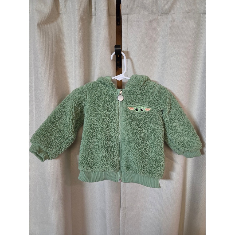 Star Wars The Mandalorian Grogu Baby Yoda Sherpa Fleece Hoodie Jacket 12M Green